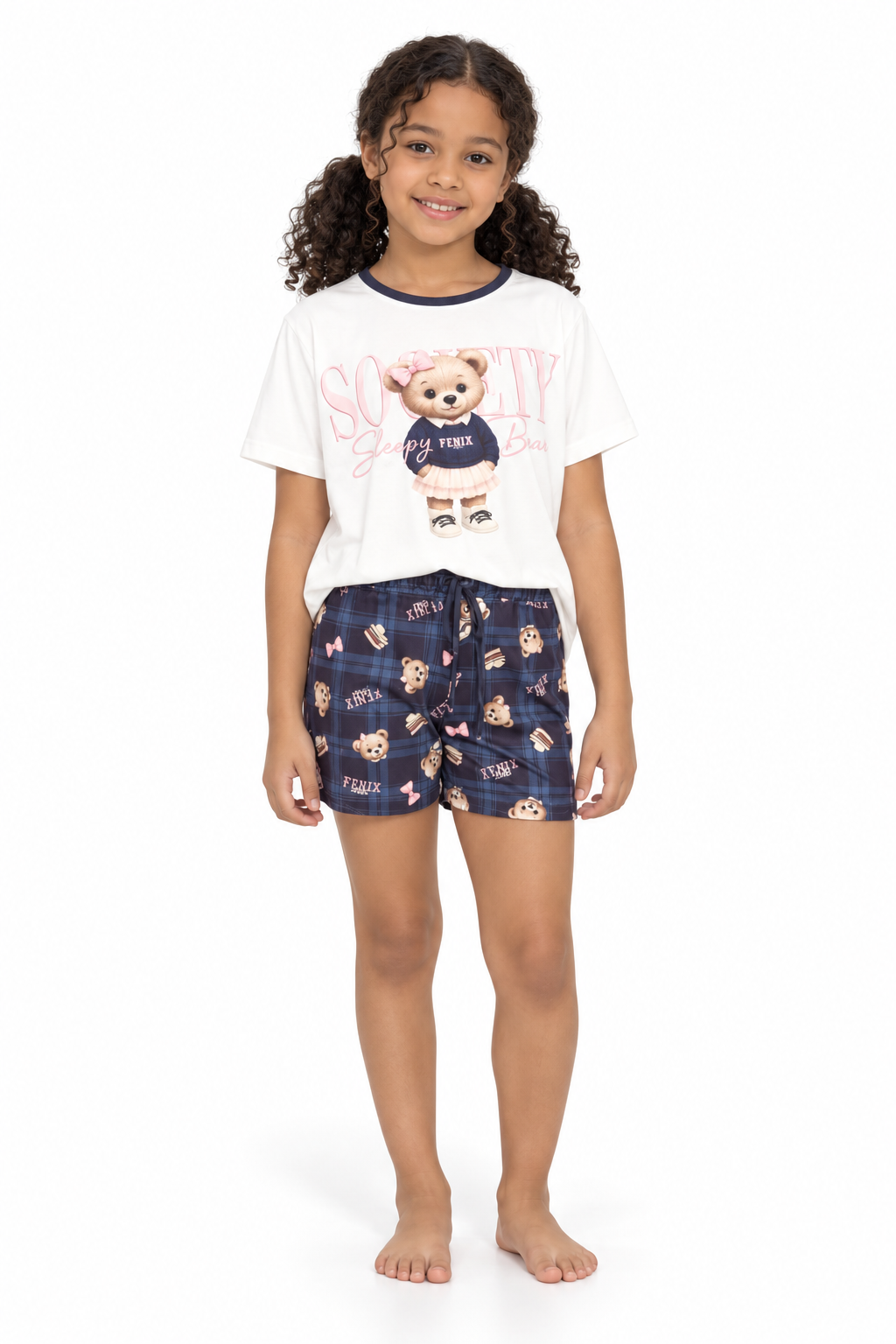 Pijama Society Bear Menina Fênix · Branco e azul · 4038