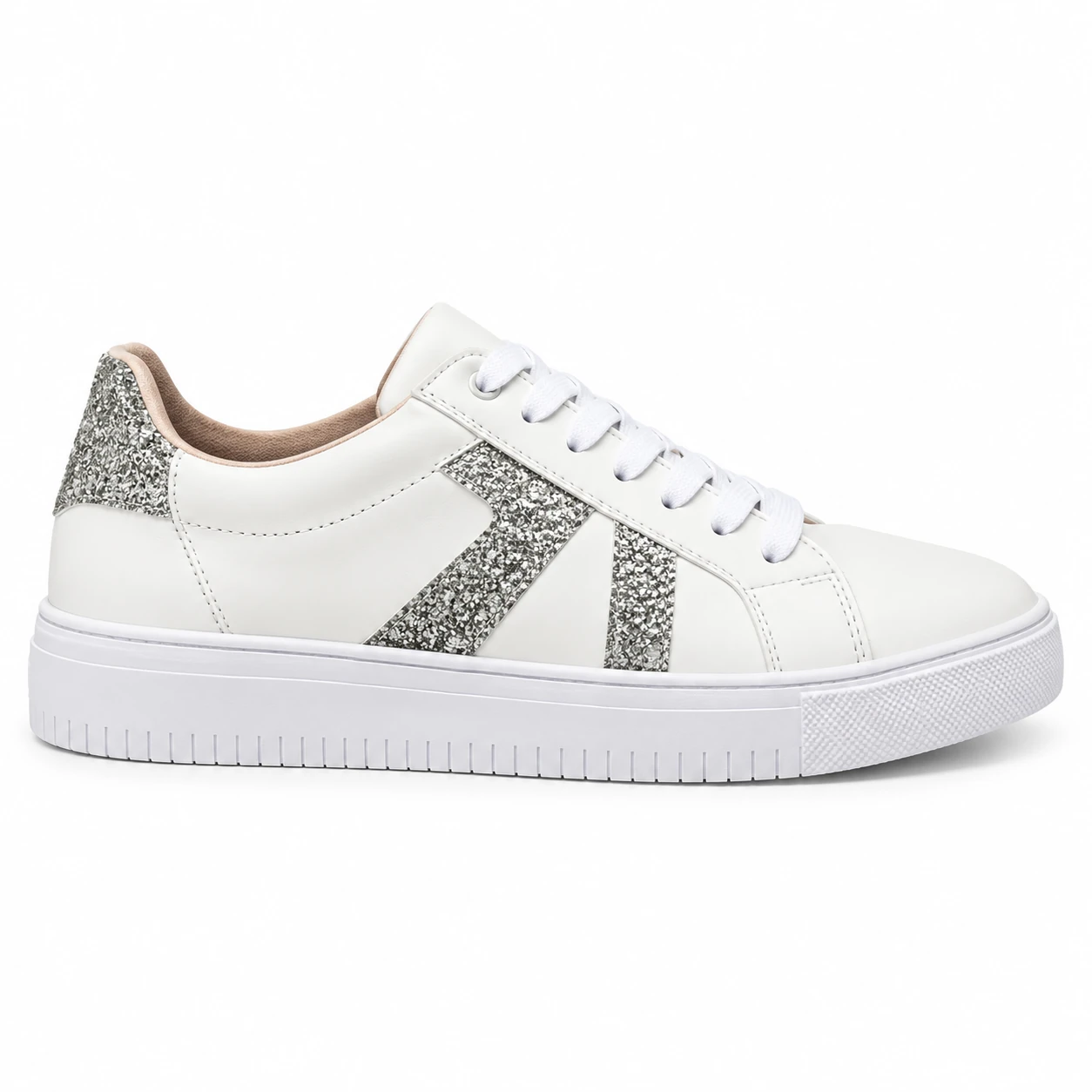 Tênis Casual com Brilho Gaturama · Branco e prata · 2092
