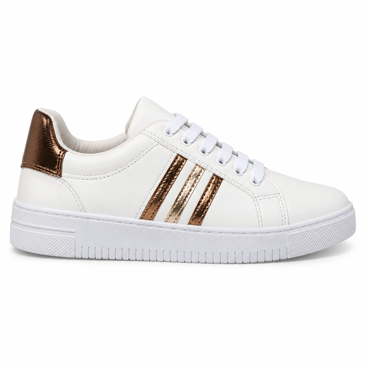 Tênis Casual Listras Metalizadas Gaturama · Branco e bronze · 2096