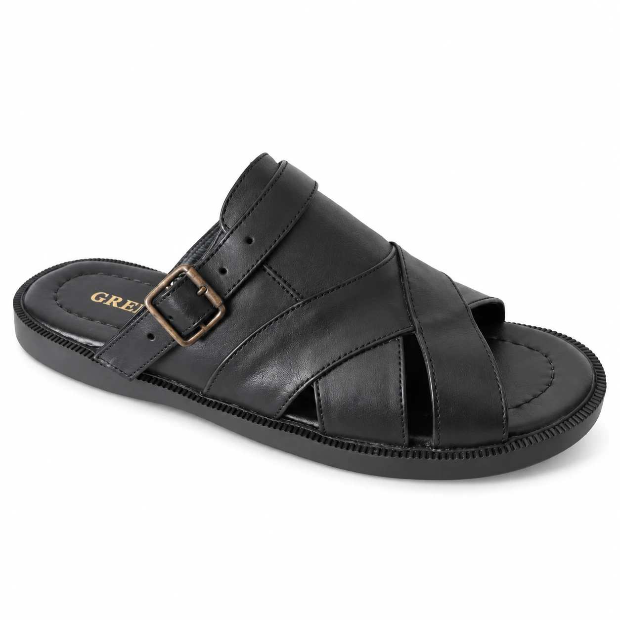 Chinelo Tiras Cruzadas com Fivela Greicy · Preto · 45