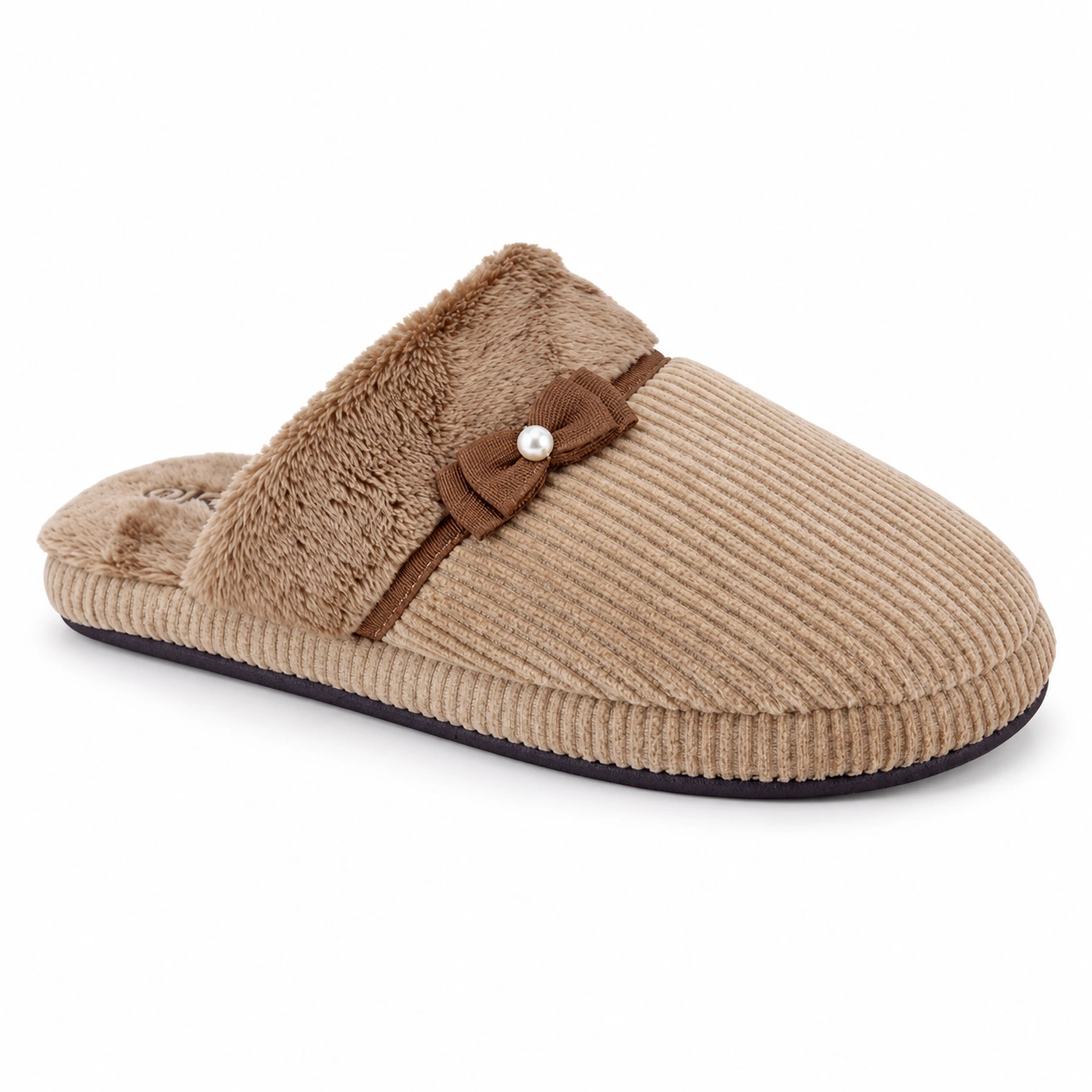 Pantufa Feminina em Tecido Katurê · Bege e marrom · 403