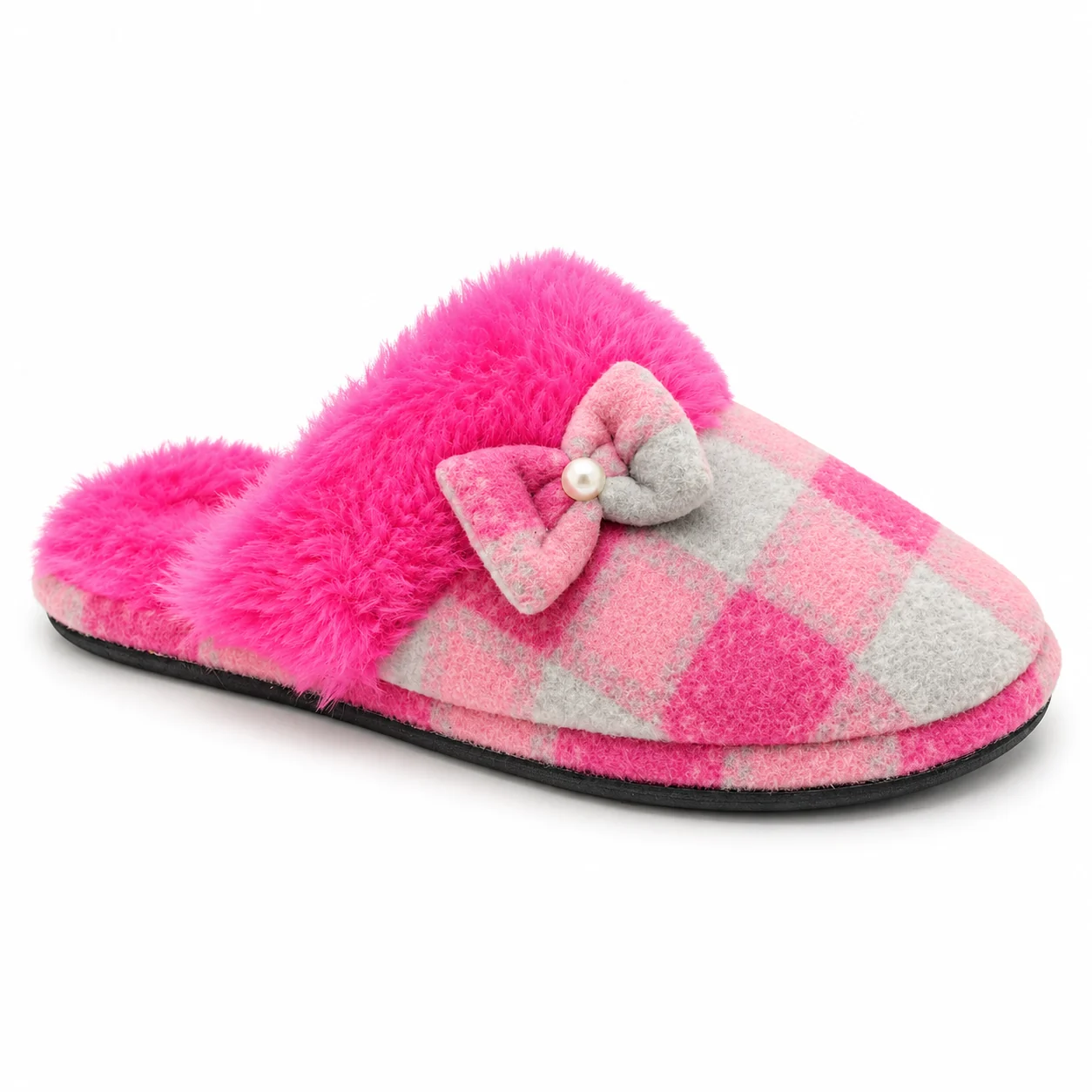 Pantufa infantil Katurê · Xadrez rosa · 302