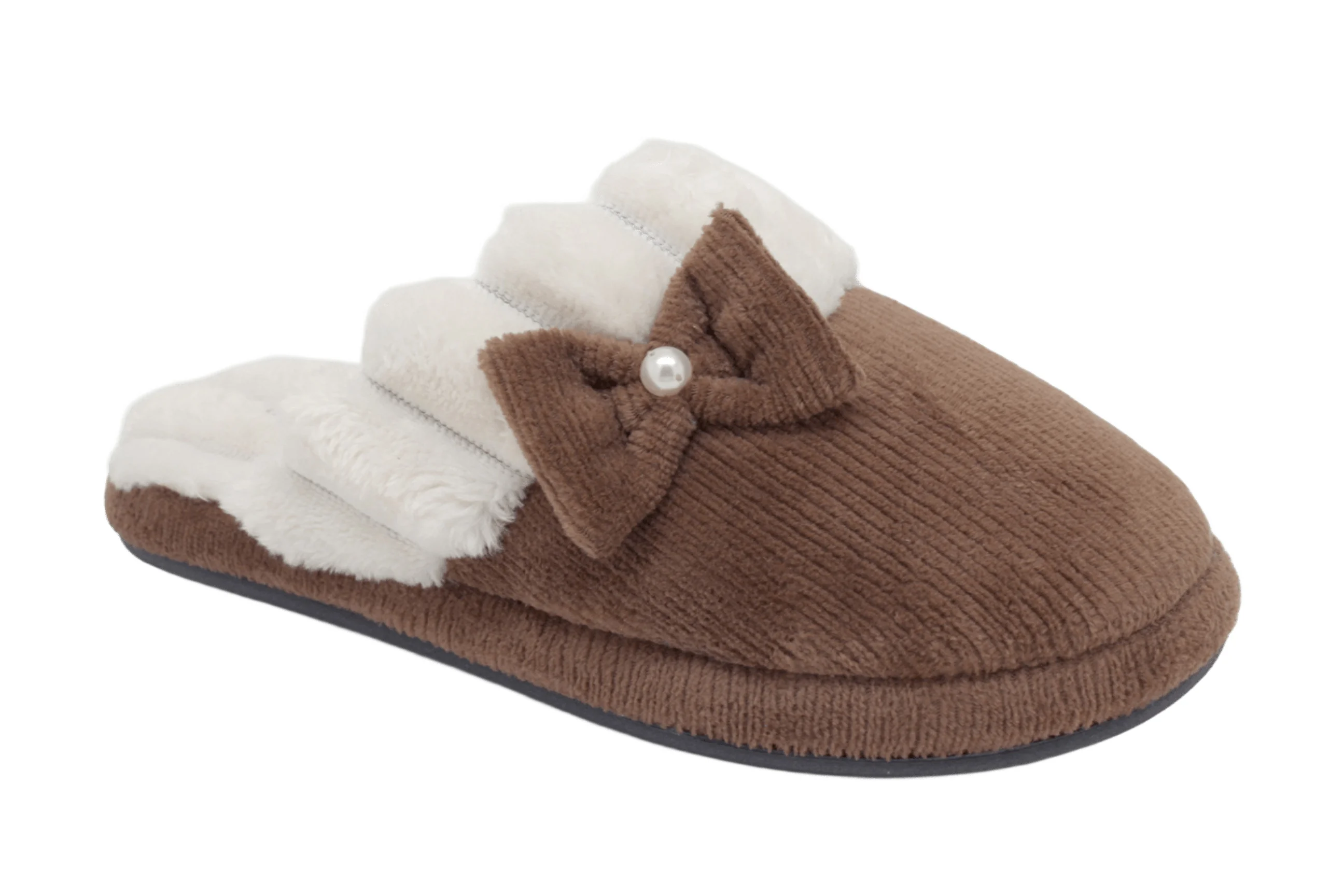 Pantufa Feminina em Tecido Katurê · Marrom e branco · 452